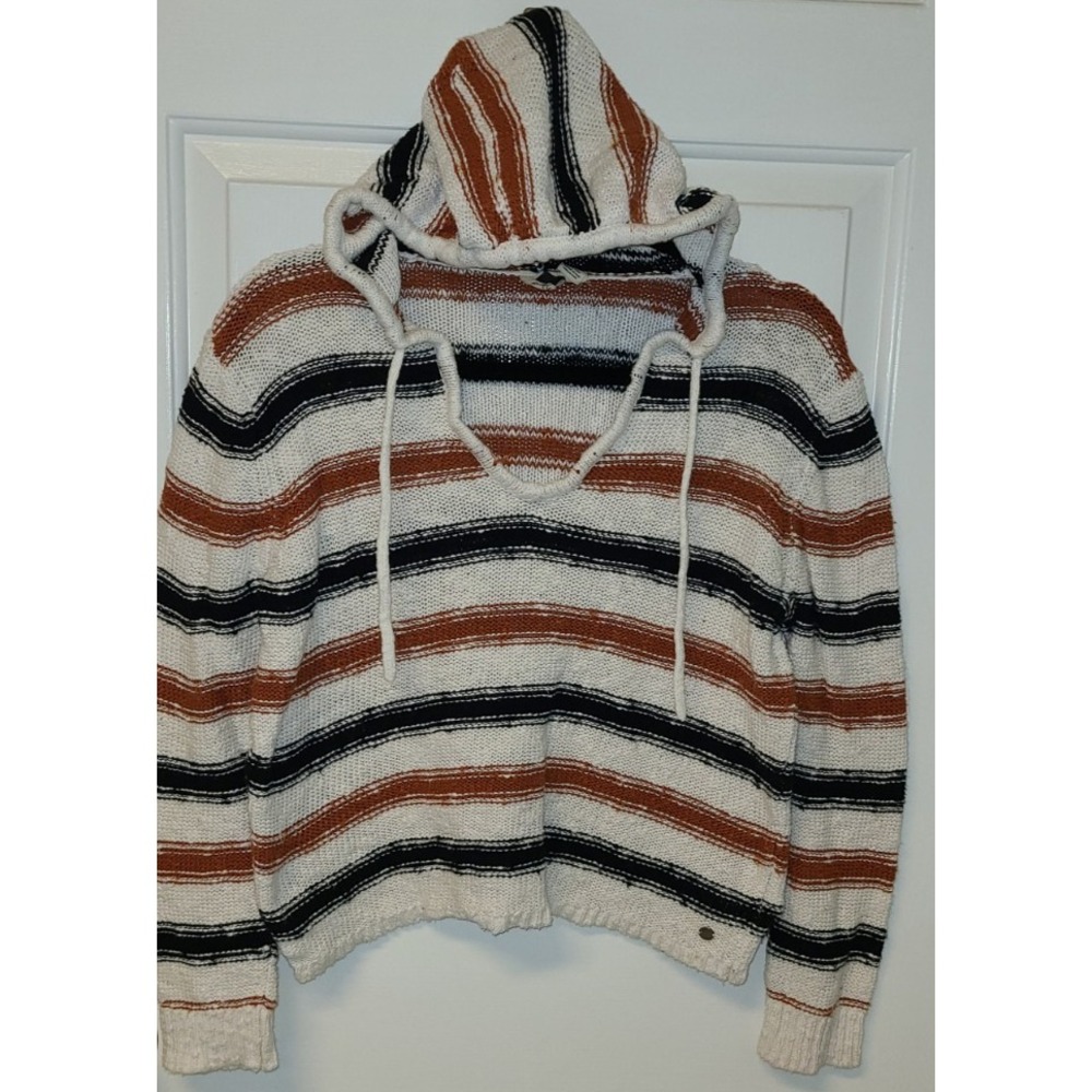 Vtg Roxy Sweater Baha Hoodie Long Sleeve Crop Drawstring Sz Sm Resort‎ Beach